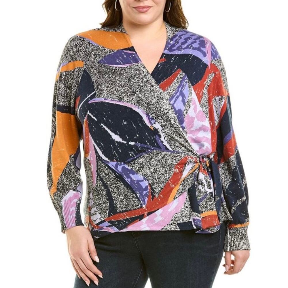 NIC+ZOE Women’s Falling Petals Vital Wrap Sweater Abstract Sz 3X